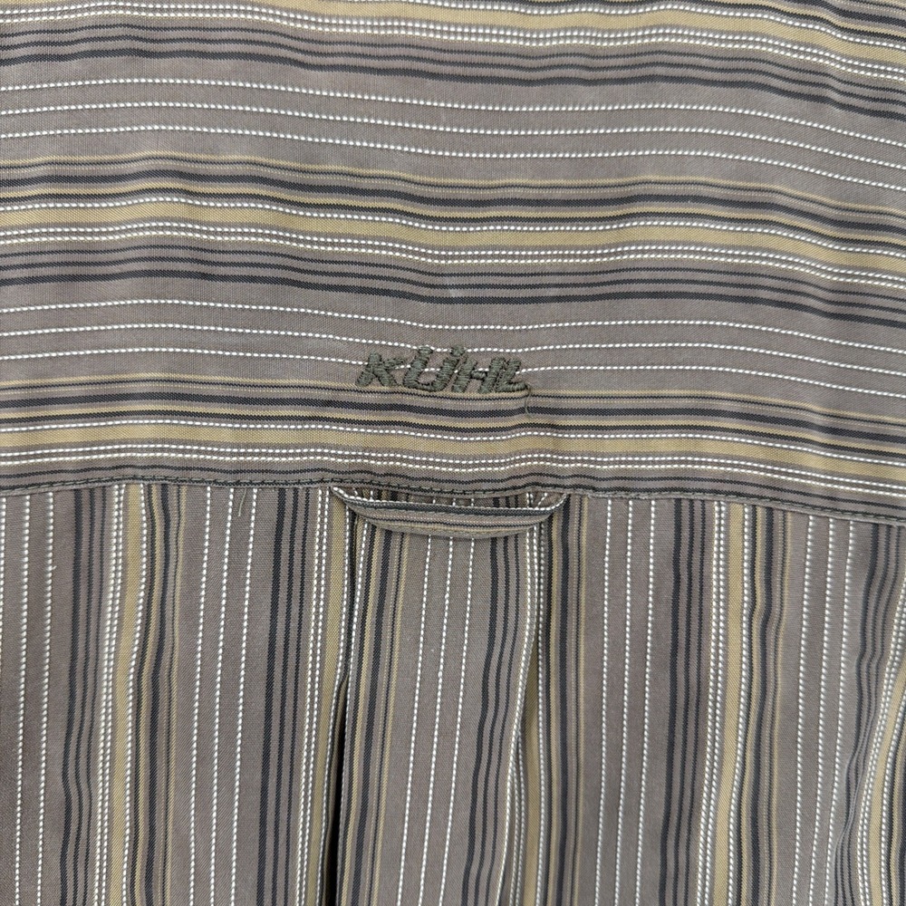 Kuhl Brown Striped Short Sleeve M Button Up Camp Shirt Outdoor Hiking Gorpcore - Picture 8 of 8